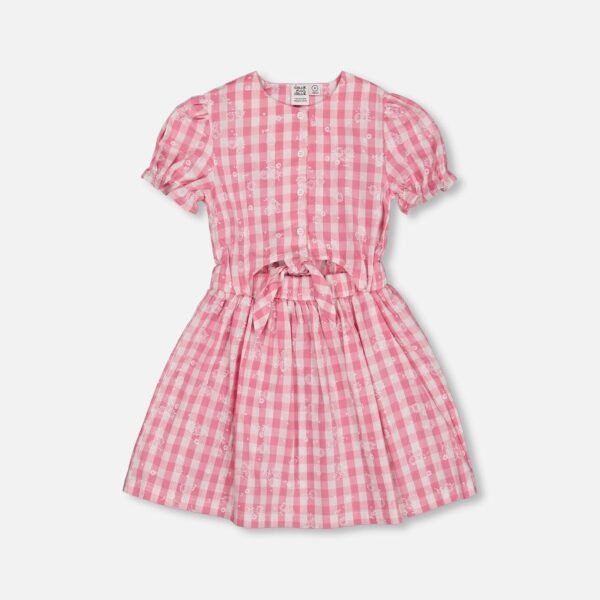 Charming Girls Pink Gingham Puff Sleeve Dress with Waist Tie – Deux par Deux | Adorable & Stylish Kidswear