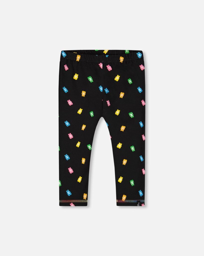 Girls Printed Capri Legging – Black and Multicolored Gummies by Deux par Deux | Comfortable & Stylish Kids Clothing