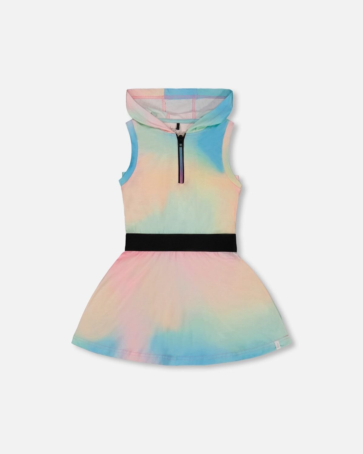 Vibrant Girls Tie Dye Hooded Dress by Deux par Deux | Soft Jersey Sleeveless Dress with Elastic Waist