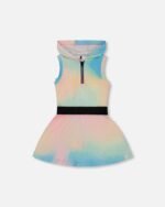 Vibrant Girls Tie Dye Hooded Dress by Deux par Deux | Soft Jersey Sleeveless Dress with Elastic Waist