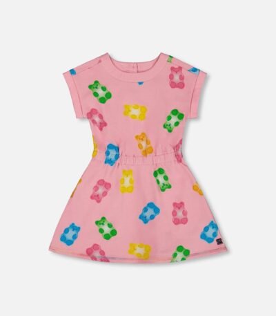 Girls French Terry Sweatshirt Dress – Pink Multicolored Gummies by Deux par Deux | Soft, Stylish & Playful Kidswear