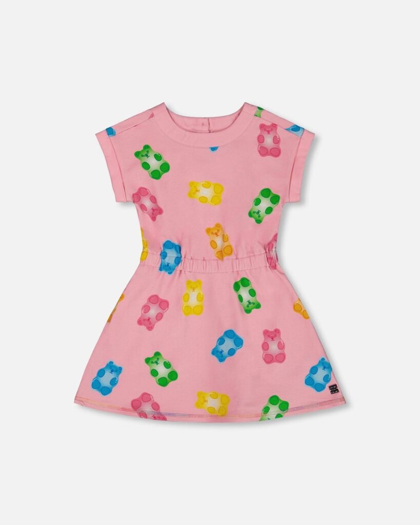 Girls French Terry Sweatshirt Dress – Pink Multicolored Gummies by Deux par Deux | Soft, Stylish & Playful Kidswear