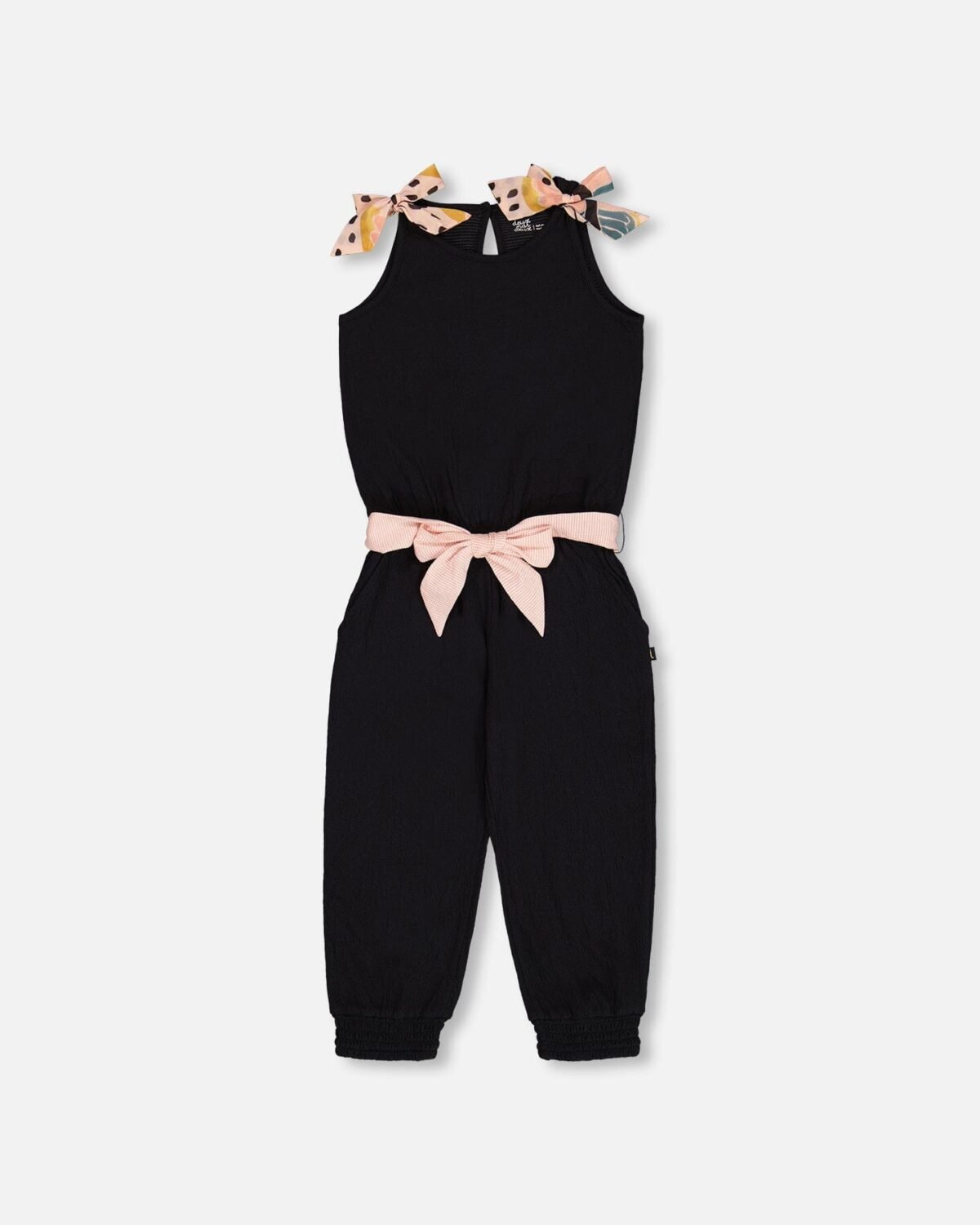 Crinkle Jumpsuit for Girls – Black and Sparkling Pink by Deux par Deux | Trendy & Comfortable One-Piece Outfit