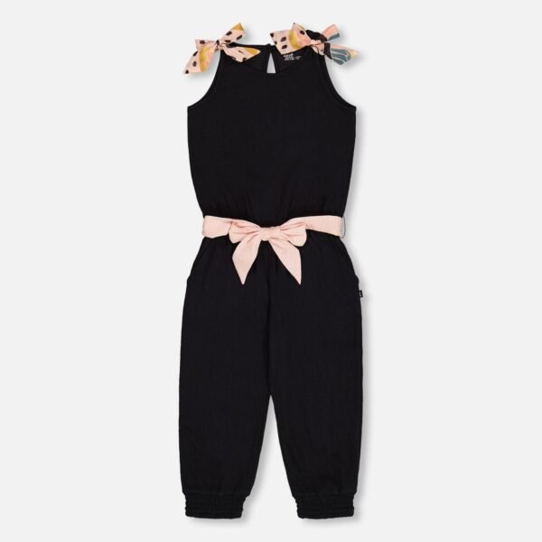 Crinkle Jumpsuit for Girls – Black and Sparkling Pink by Deux par Deux | Trendy & Comfortable One-Piece Outfit