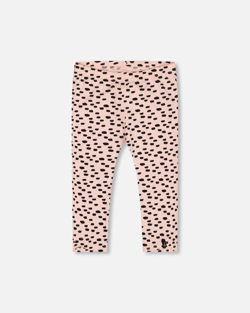 Organic Cotton Capri Leggings for Girls – Pink with Black Polka Dot by Deux par Deux | Stylish & Sustainable Kidswear
