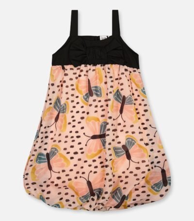 Girls Bubble Dress – Black & Pink Butterflies by Deux par Deux | Playful, Stylish & Comfortable Kids Fashion