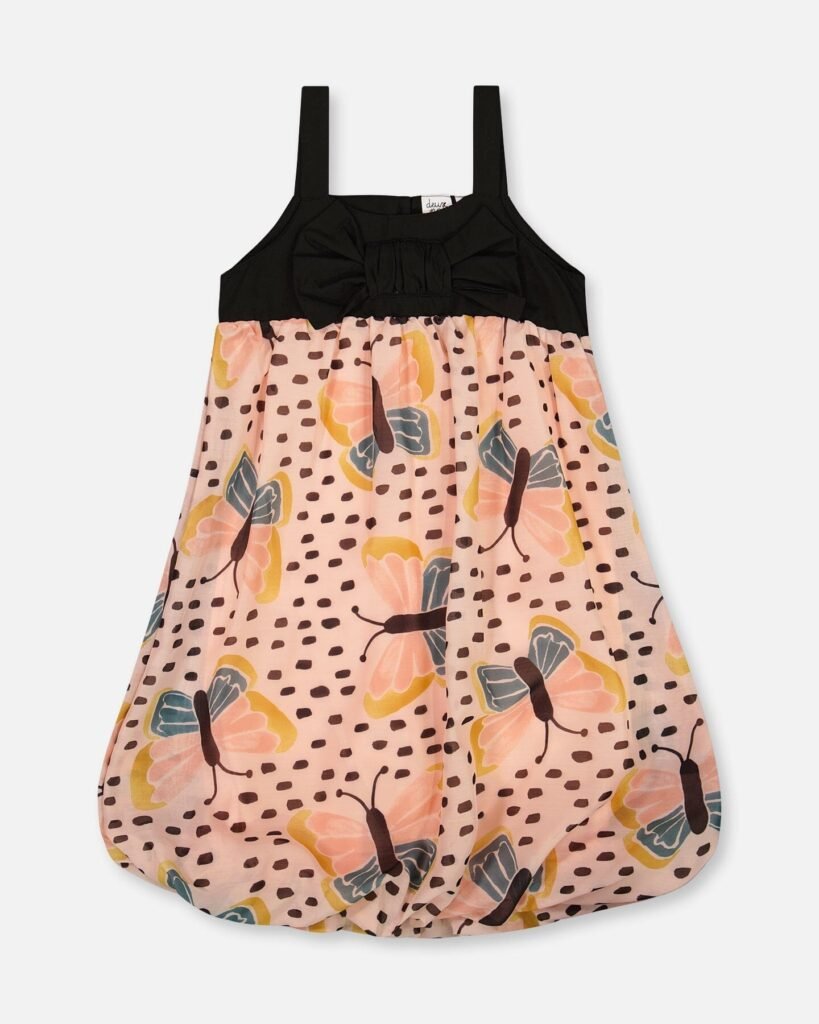 Girls Bubble Dress – Black & Pink Butterflies by Deux par Deux | Playful, Stylish & Comfortable Kids Fashion
