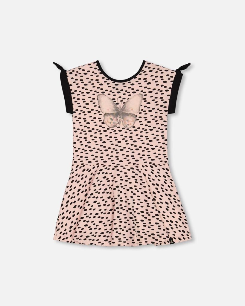 Girls Organic Cotton Butterfly Dress – Black & Pink by Deux par Deux | Soft, Stylish & Eco-Friendly
