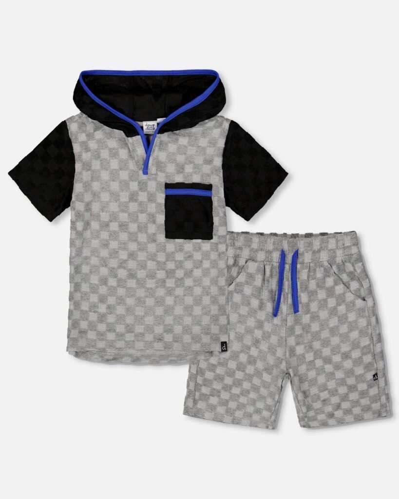 Printed Hooded Terry Top And Shorts Set