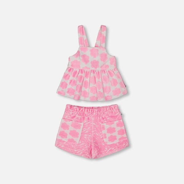 Adorable Tank Top and Shorts Set for Girls – Vibrant Pink and White Floral Print by Deux par Deux | Stylish & Comfortable Summer Outfit