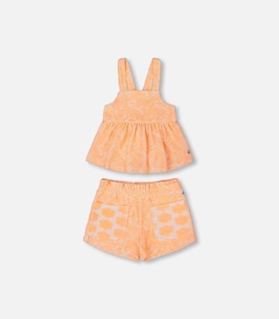 Girls Terry Tank Top and Shorts Set – Vibrant Orange & White by Deux par Deux | Soft, Stylish & Playful Summer Outfit