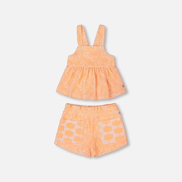 Girls Terry Tank Top and Shorts Set – Vibrant Orange & White by Deux par Deux | Soft, Stylish & Playful Summer Outfit