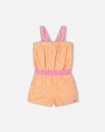 Vibrant Girls Terry Cloth Romper – Orange & White Print by Deux par Deux | Soft, Playful, Comfortable Summer Outfit