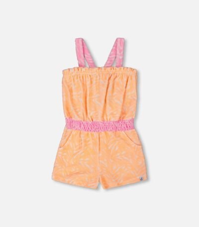 Vibrant Girls Terry Cloth Romper – Orange & White Print by Deux par Deux | Soft, Playful, Comfortable Summer Outfit