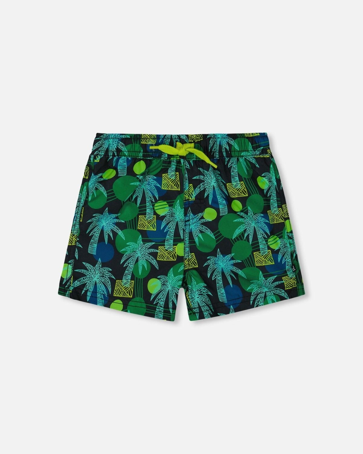 Stylish Swim Trunks for Boys – Green Jungle Print on Black by Deux par Deux | Comfortable & UV Protected for Summer Fun