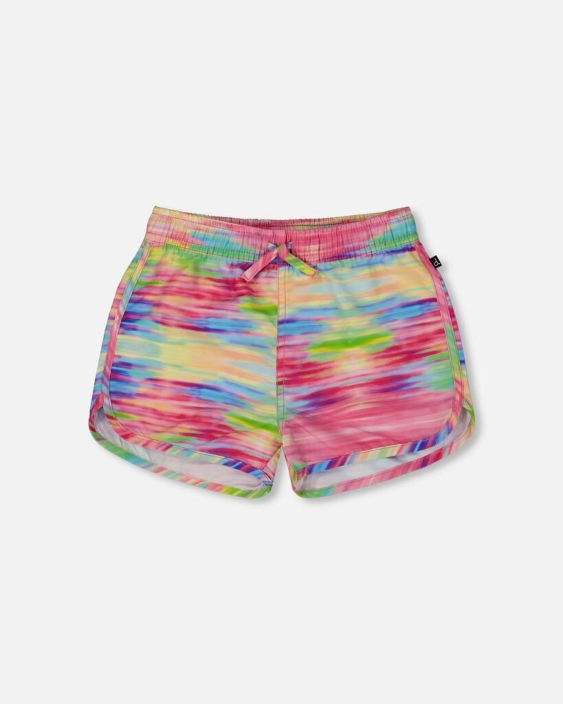 Vibrant Multicolored Swim Shorts for Girls – Deux par Deux | UPF 50+ Eco-Friendly Summer Essential