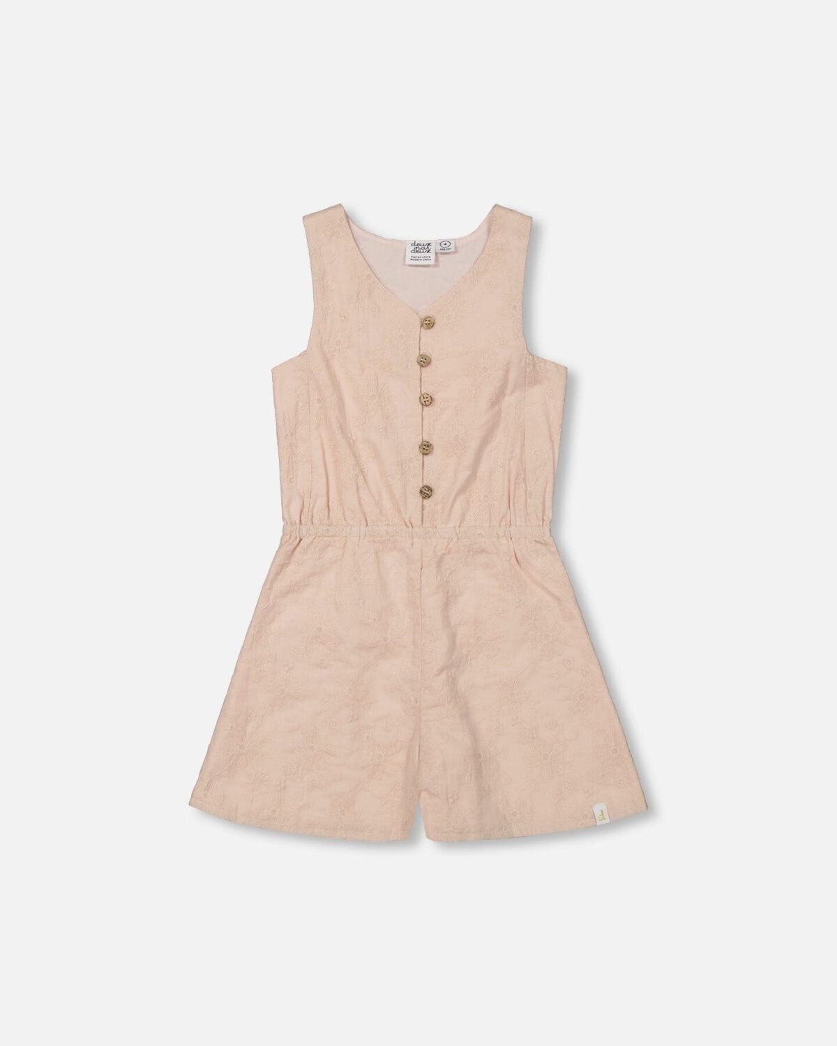 Stylish Sleeveless Eyelet Romper for Girls – Beige Cotton Romper by Deux par Deux | Comfortable & Versatile Kids Fashion