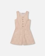 Stylish Sleeveless Eyelet Romper for Girls – Beige Cotton Romper by Deux par Deux | Comfortable & Versatile Kids Fashion