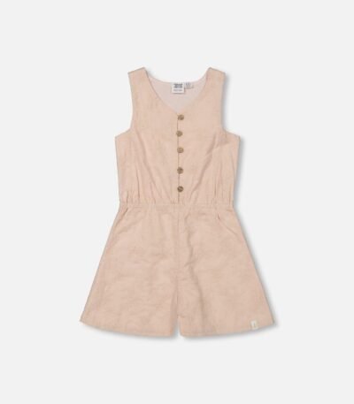 Stylish Sleeveless Eyelet Romper for Girls – Beige Cotton Romper by Deux par Deux | Comfortable & Versatile Kids Fashion