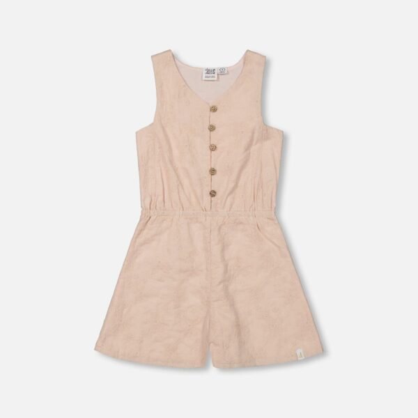 Stylish Sleeveless Eyelet Romper for Girls – Beige Cotton Romper by Deux par Deux | Comfortable & Versatile Kids Fashion
