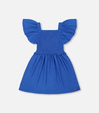 Girls Textured Smocked Dress – Royal Blue by Deux par Deux | Elegant & Comfortable Party Wear for Kids
