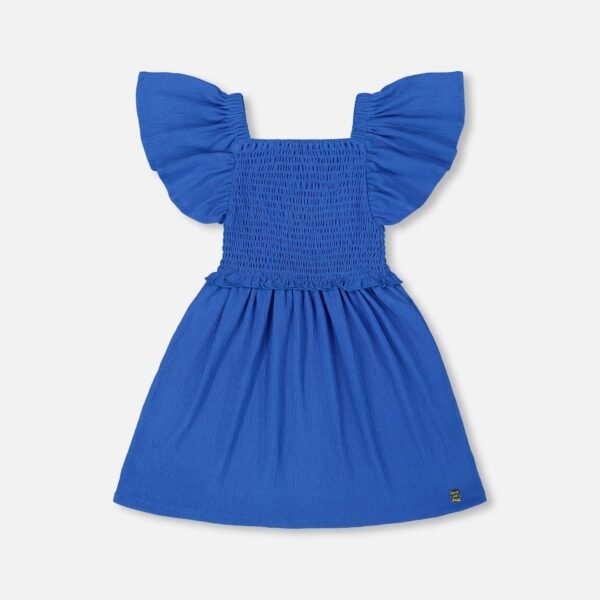 Girls Textured Smocked Dress – Royal Blue by Deux par Deux | Elegant & Comfortable Party Wear for Kids
