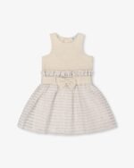 Elegant Girls Beige Belted Party Dress by Deux par Deux | Stylish & Comfortable Special Occasion Outfit