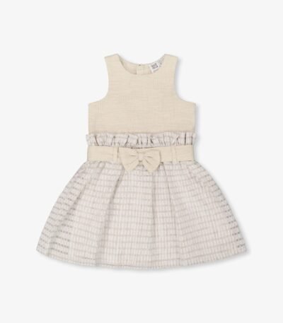 Elegant Girls Beige Belted Party Dress by Deux par Deux | Stylish & Comfortable Special Occasion Outfit