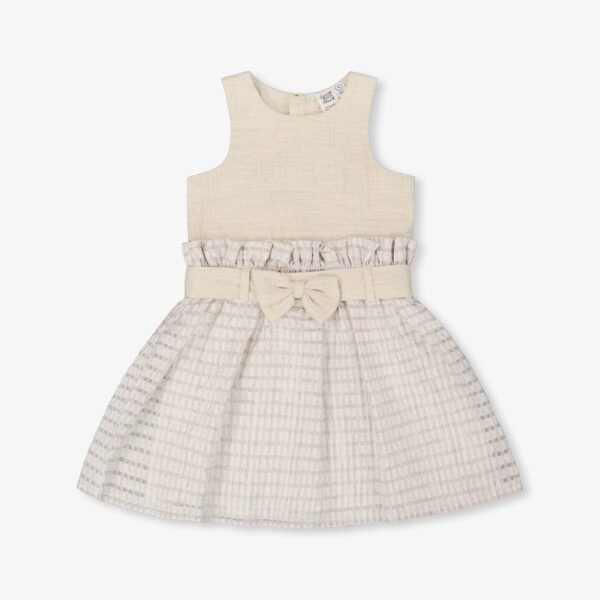Elegant Girls Beige Belted Party Dress by Deux par Deux | Stylish & Comfortable Special Occasion Outfit