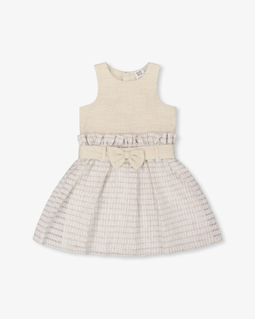 Elegant Girls Beige Belted Party Dress by Deux par Deux | Stylish & Comfortable Special Occasion Outfit
