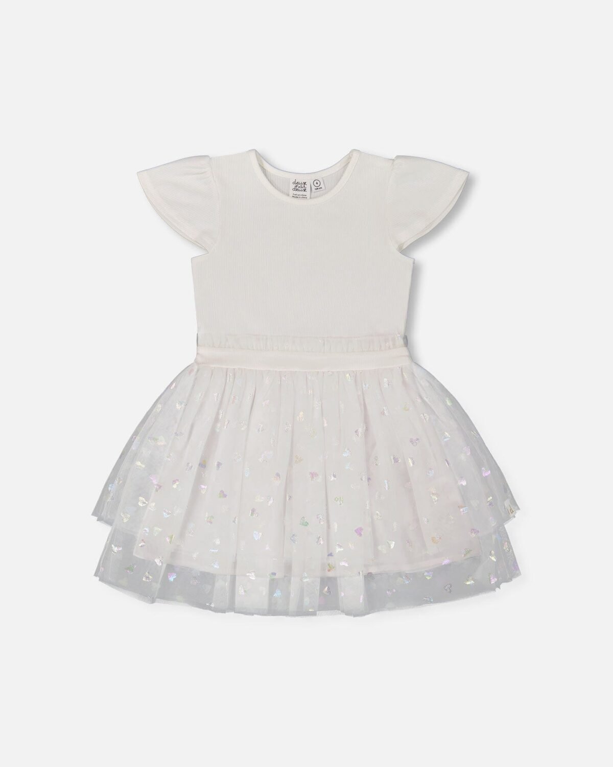 Bi-Material Glitter Hearts Dress for Girls – Snow White by Deux par Deux | Sparkly & Elegant Occasion Wear
