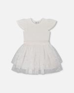Bi-Material Glitter Hearts Dress for Girls – Snow White by Deux par Deux | Sparkly & Elegant Occasion Wear