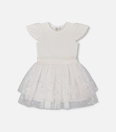 Bi-Material Glitter Hearts Dress for Girls – Snow White by Deux par Deux | Sparkly & Elegant Occasion Wear