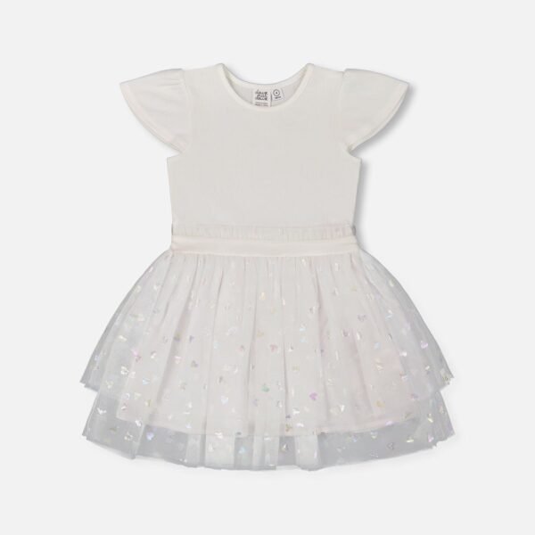 Bi-Material Glitter Hearts Dress for Girls – Snow White by Deux par Deux | Sparkly & Elegant Occasion Wear