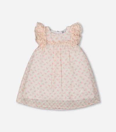 Printed Floral Frill Dress for Girls by Deux par Deux – Pale Pink with Delicate Flower Print | Stylish & Comfortable Kids Dress