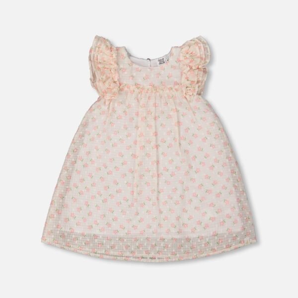 Printed Floral Frill Dress for Girls by Deux par Deux – Pale Pink with Delicate Flower Print | Stylish & Comfortable Kids Dress