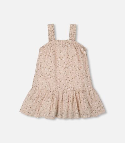 Charming Girls Eyelet Cotton Dress – Beige Floral by Deux par Deux | Soft, Stylish & Breathable Summer Outfit
