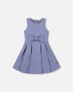 Chic Girls Neoprene Bow Dress – Old Blue Elegance by Deux par Deux | Perfect for Parties & Special Occasions