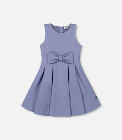 Chic Girls Neoprene Bow Dress – Old Blue Elegance by Deux par Deux | Perfect for Parties & Special Occasions