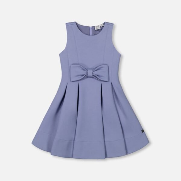 Chic Girls Neoprene Bow Dress – Old Blue Elegance by Deux par Deux | Perfect for Parties & Special Occasions