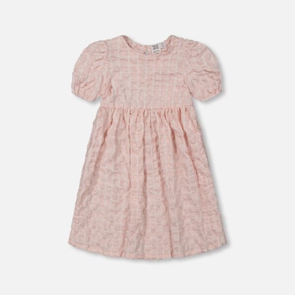 Girls Plaid Puff Sleeve Dress – Beige and Pink by Deux par Deux | Stylish & Comfortable Kids Clothing