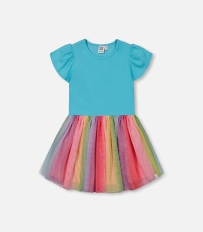 Multicolored Mesh Dress for Girls – Vibrant Bi-Material Design by Deux par Deux | Fun, Stylish & Playful Kids Fashion