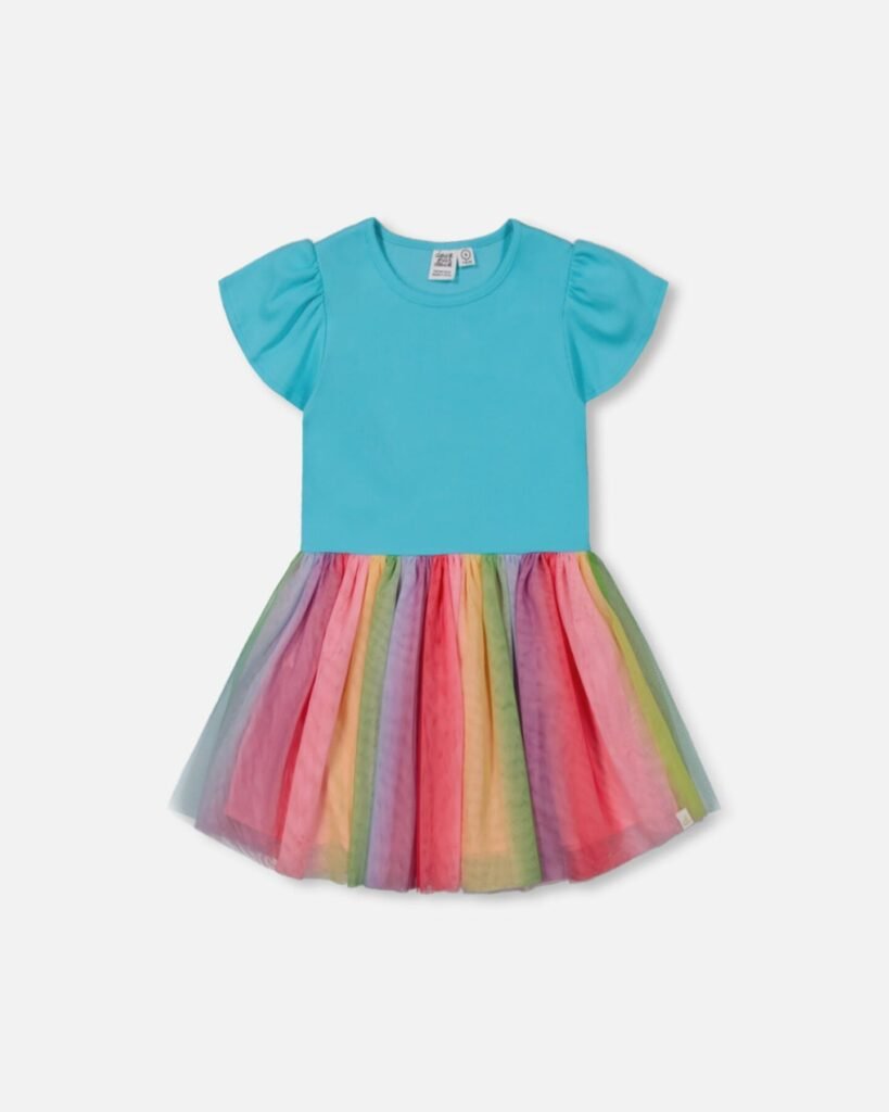 Multicolored Mesh Dress for Girls – Vibrant Bi-Material Design by Deux par Deux | Fun, Stylish & Playful Kids Fashion