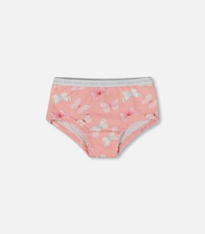 Printed Organic Cotton Boyshort Panty for Girls – Pink & Blue Butterflies on Old Pink by Deux par Deux | Soft, Stylish & Eco-Friendly Kids Underwear