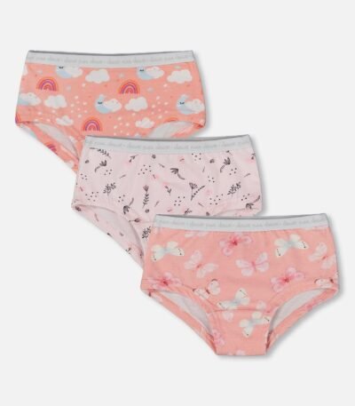 Printed Organic Cotton Boyshort Panty Pack (Set of 3) – Multicolored Comfort & Style by Deux par Deux | Soft, Eco-Friendly Girls' Underwear