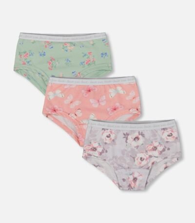 Organic Cotton Boyshort Panty Pack (Set of 3) – Multicolored Floral Prints by Deux par Deux | Soft, Stylish & Eco-Friendly Kids Underwear