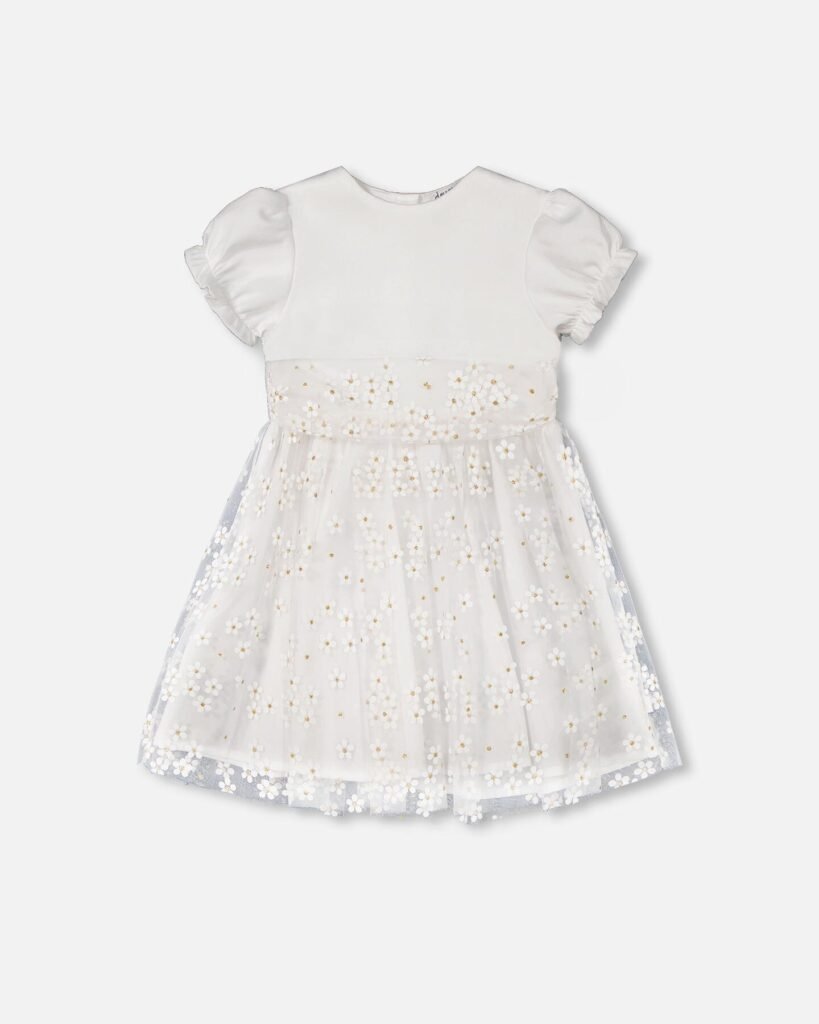 Elegant White Puff Sleeve Dress for Girls by Deux par Deux | Charming & Timeless Kids Clothing