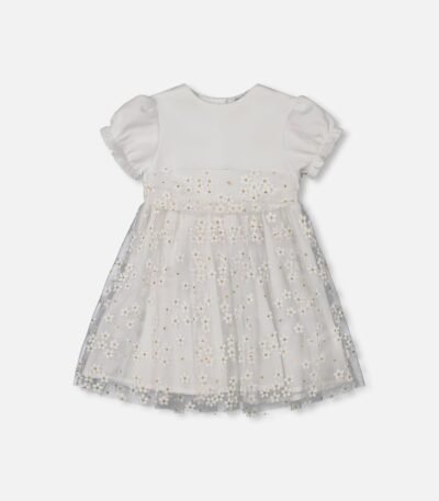 Elegant Baby Puff Sleeve Dress for Girls – White Floral by Deux par Deux | Perfect for Special Occasions