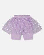 Chic Girls Crinkle Biker Short with Mesh Skirt – Lilac Floral Overlay by Deux par Deux | Stylish & Comfy Kidswear