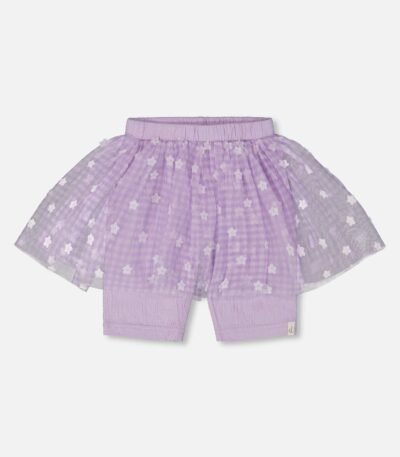 Chic Girls Crinkle Biker Short with Mesh Skirt – Lilac Floral Overlay by Deux par Deux | Stylish & Comfy Kidswear